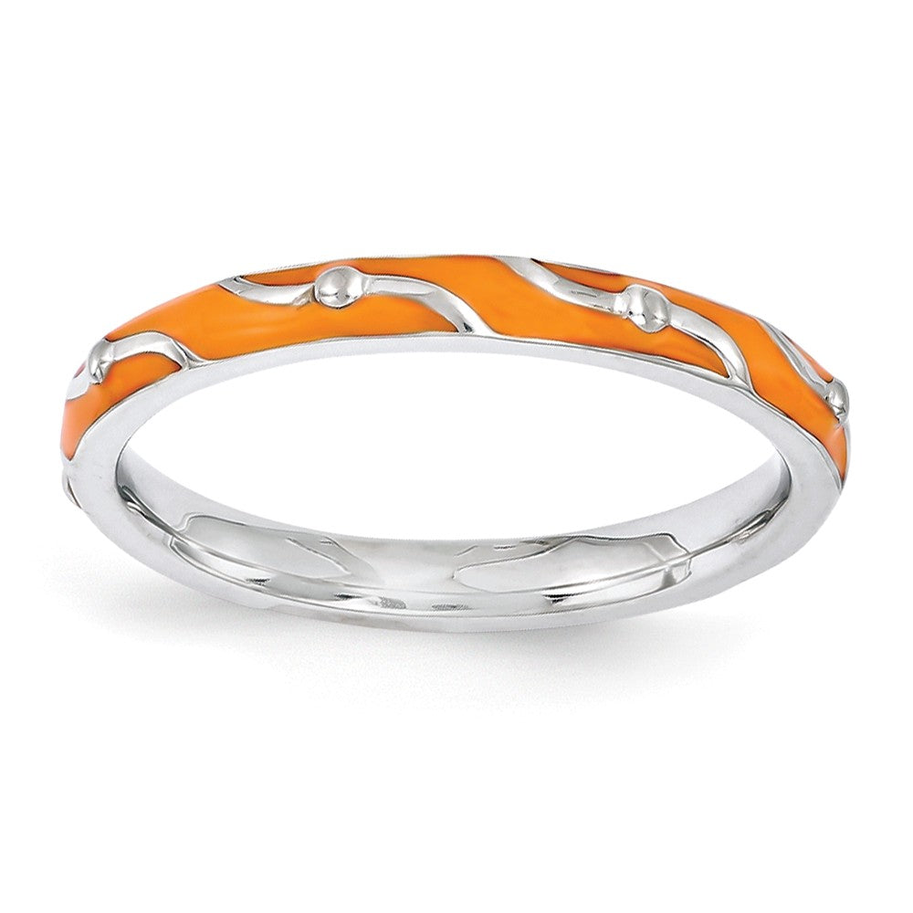 2.5mm Sterling Silver Stackable Expressions Orange Enamel Band, Item R11212 by The Black Bow Jewelry Co.