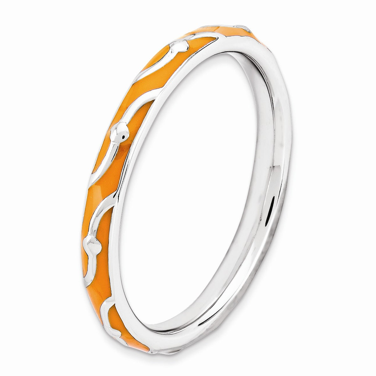 Alternate view of the 2.5mm Sterling Silver Stackable Expressions Orange Enamel Band Size 5 by The Black Bow Jewelry Co.