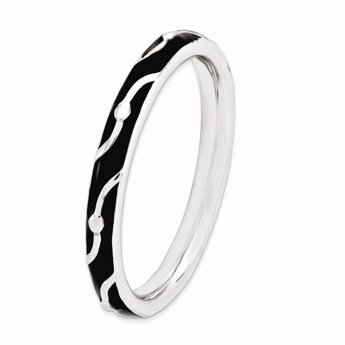 Alternate view of the 2.5mm Sterling Silver Stackable Expressions Black Enamel Band by The Black Bow Jewelry Co.