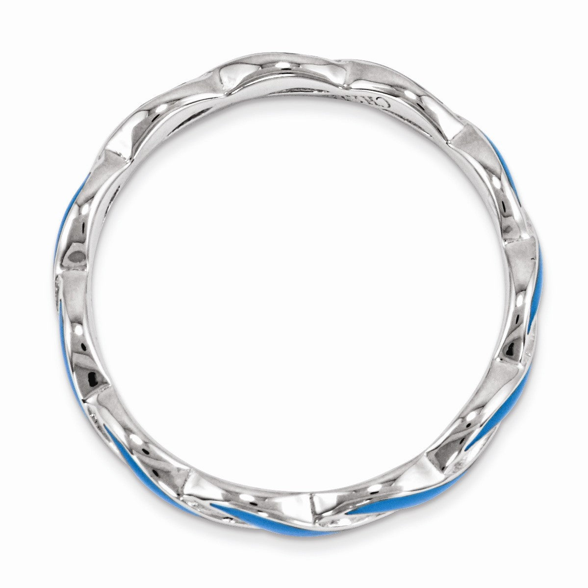 Alternate view of the 2mm Sterling Silver Stackable Expressions Blue Enamel Swirl Band by The Black Bow Jewelry Co.