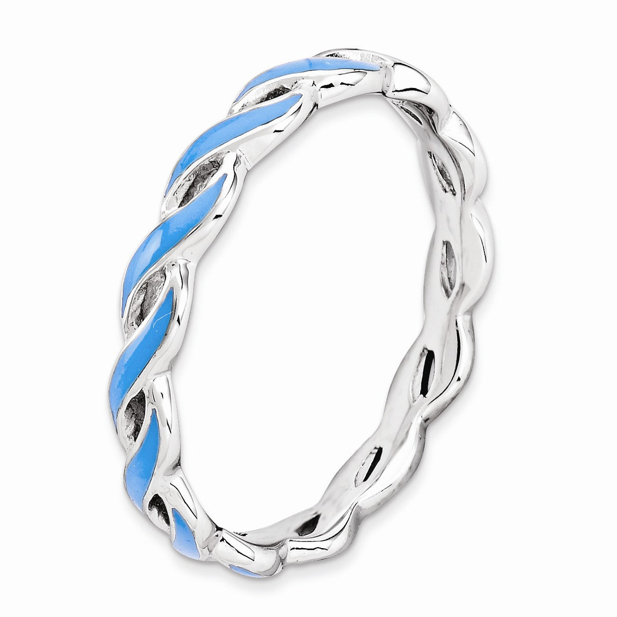 Alternate view of the 2mm Sterling Silver Stackable Expressions Blue Enamel Swirl Band by The Black Bow Jewelry Co.