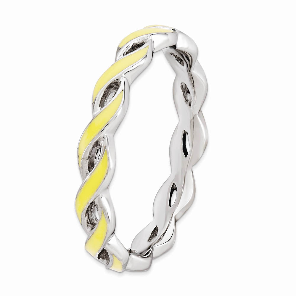 Alternate view of the 2mm Sterling Silver Stackable Expressions Yellow Enamel Swirl Band Sz5 by The Black Bow Jewelry Co.