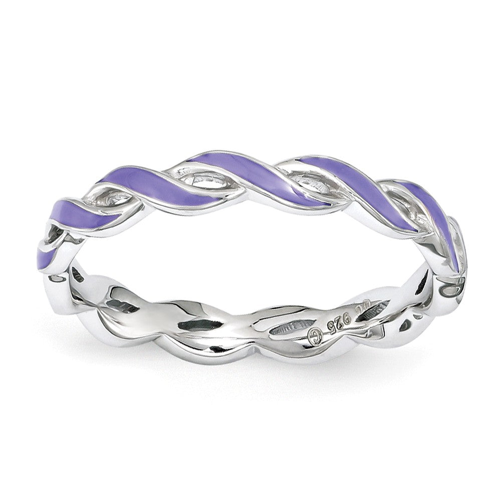 2mm Sterling Silver Stackable Expressions Purple Enamel Swirl Band, Item R11219 by The Black Bow Jewelry Co.