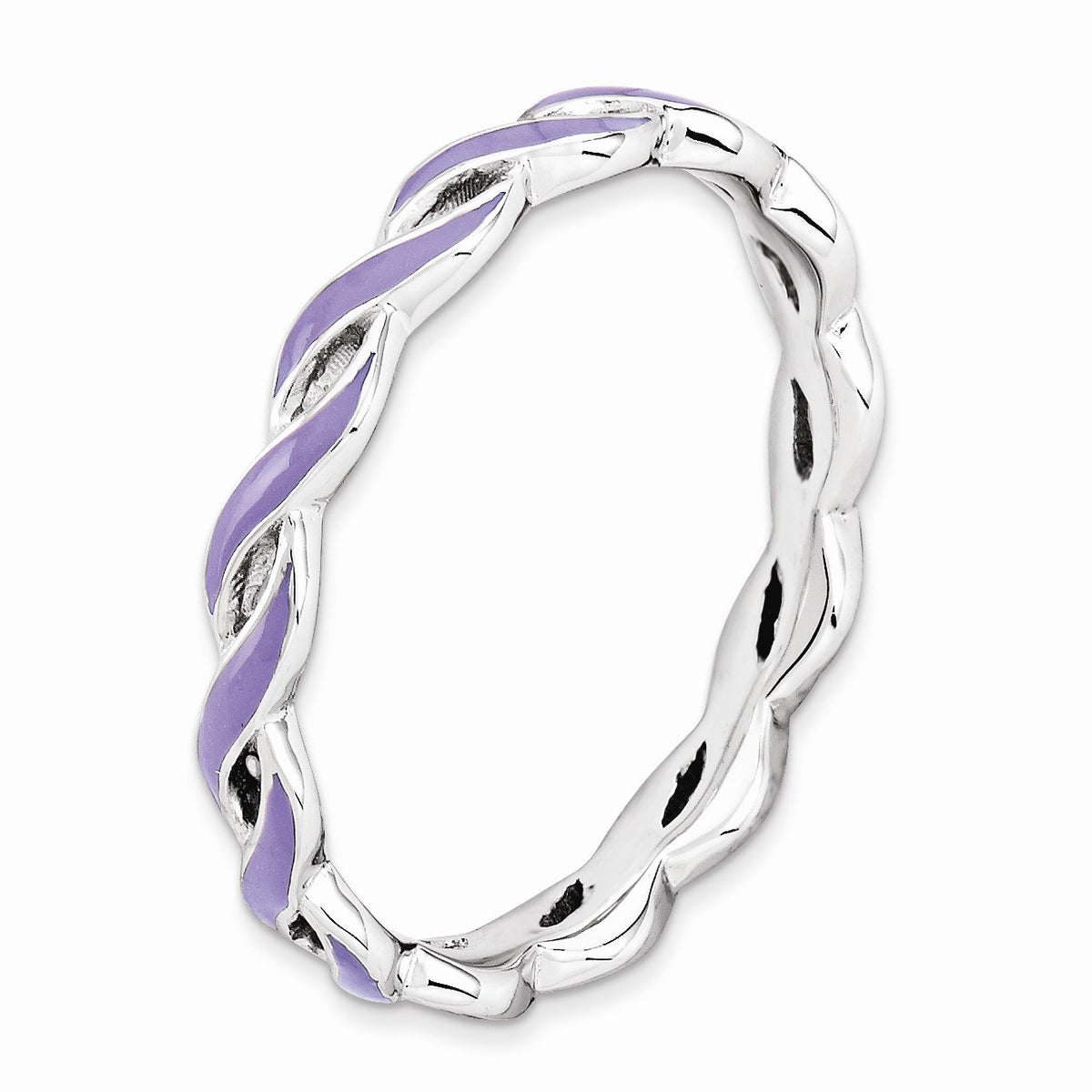 Alternate view of the 2mm Sterling Silver Stackable Expressions Purple Enamel Swirl Band by The Black Bow Jewelry Co.