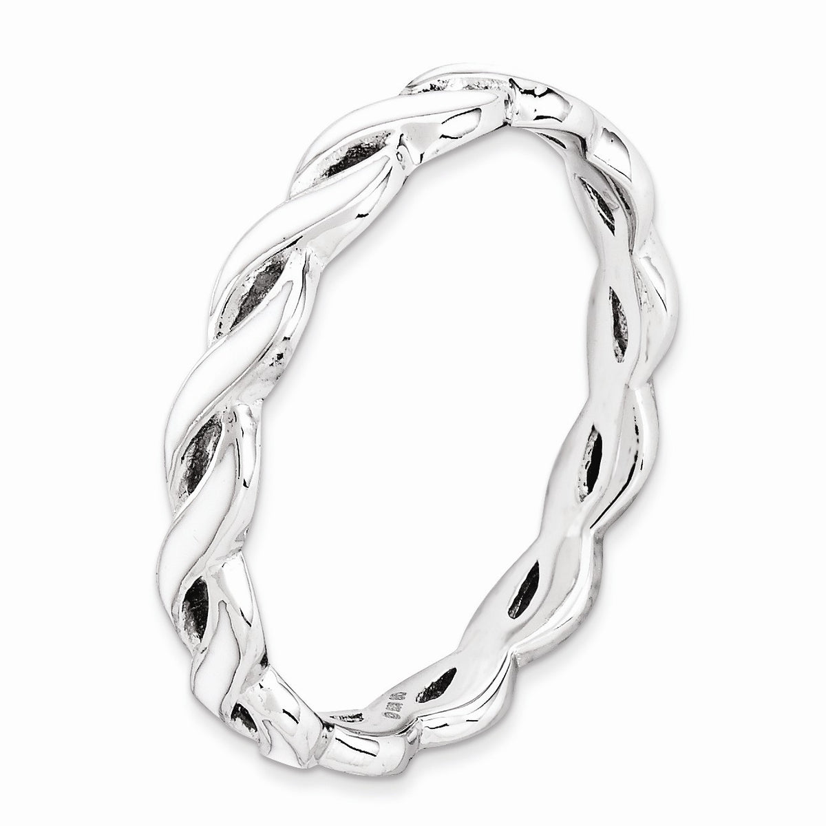 Alternate view of the 2mm Sterling Silver Stackable Expressions White Enamel Swirl Band by The Black Bow Jewelry Co.