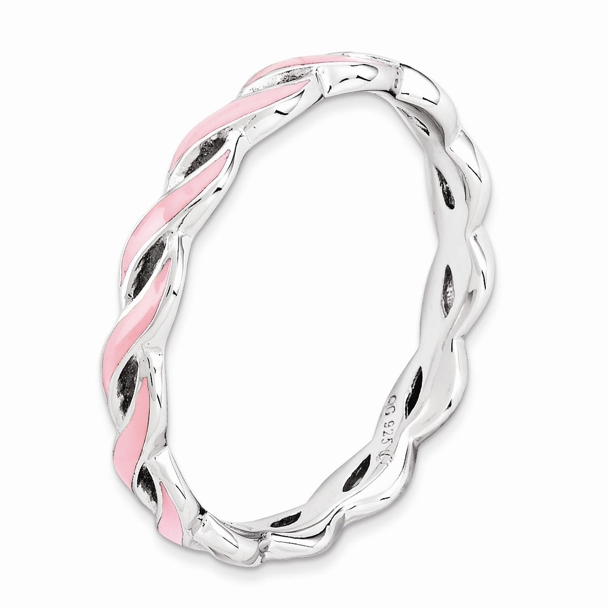 Alternate view of the 2mm Sterling Silver Stackable Expressions Pink Enamel Swirl Band Sz 5 by The Black Bow Jewelry Co.