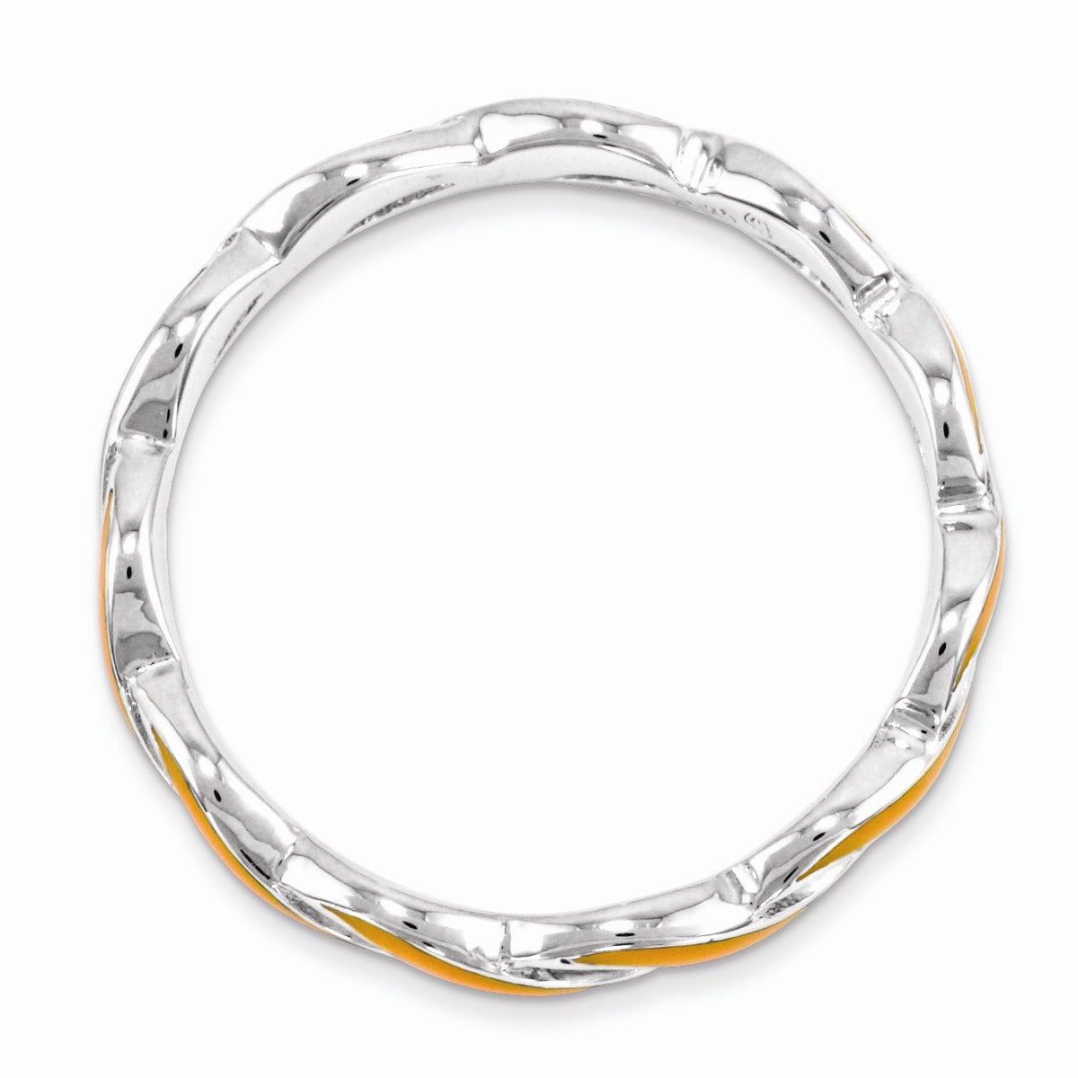 Alternate view of the 2mm Sterling Silver Stackable Expressions Orange Enamel Swirl Band by The Black Bow Jewelry Co.