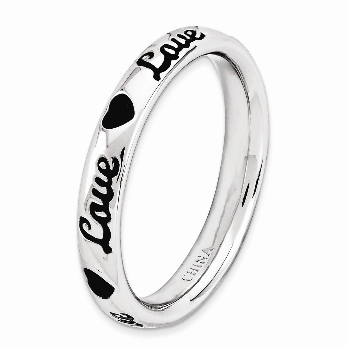 Alternate view of the 3.5mm Sterling Silver Stackable Black Enamel Love Script Band Size 5 by The Black Bow Jewelry Co.