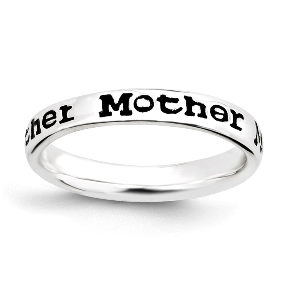 3.5mm Sterling Silver Stackable Black Enamel Mother Script Band, Item R11230 by The Black Bow Jewelry Co.