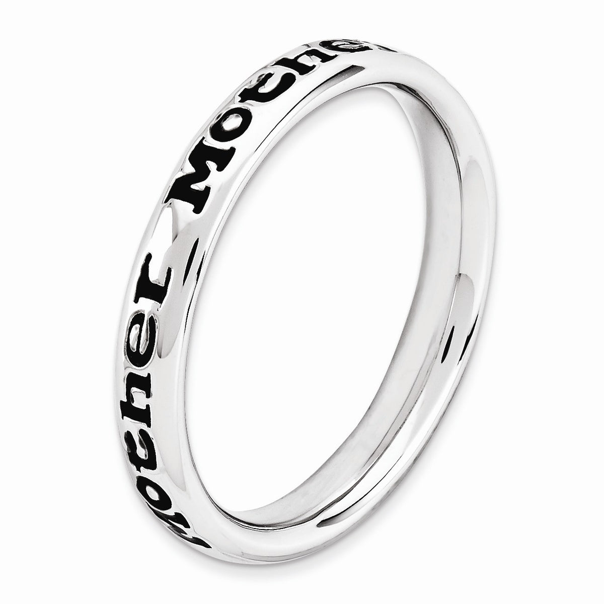 Alternate view of the 3.5mm Sterling Silver Stackable Black Enamel Mother Script Band by The Black Bow Jewelry Co.