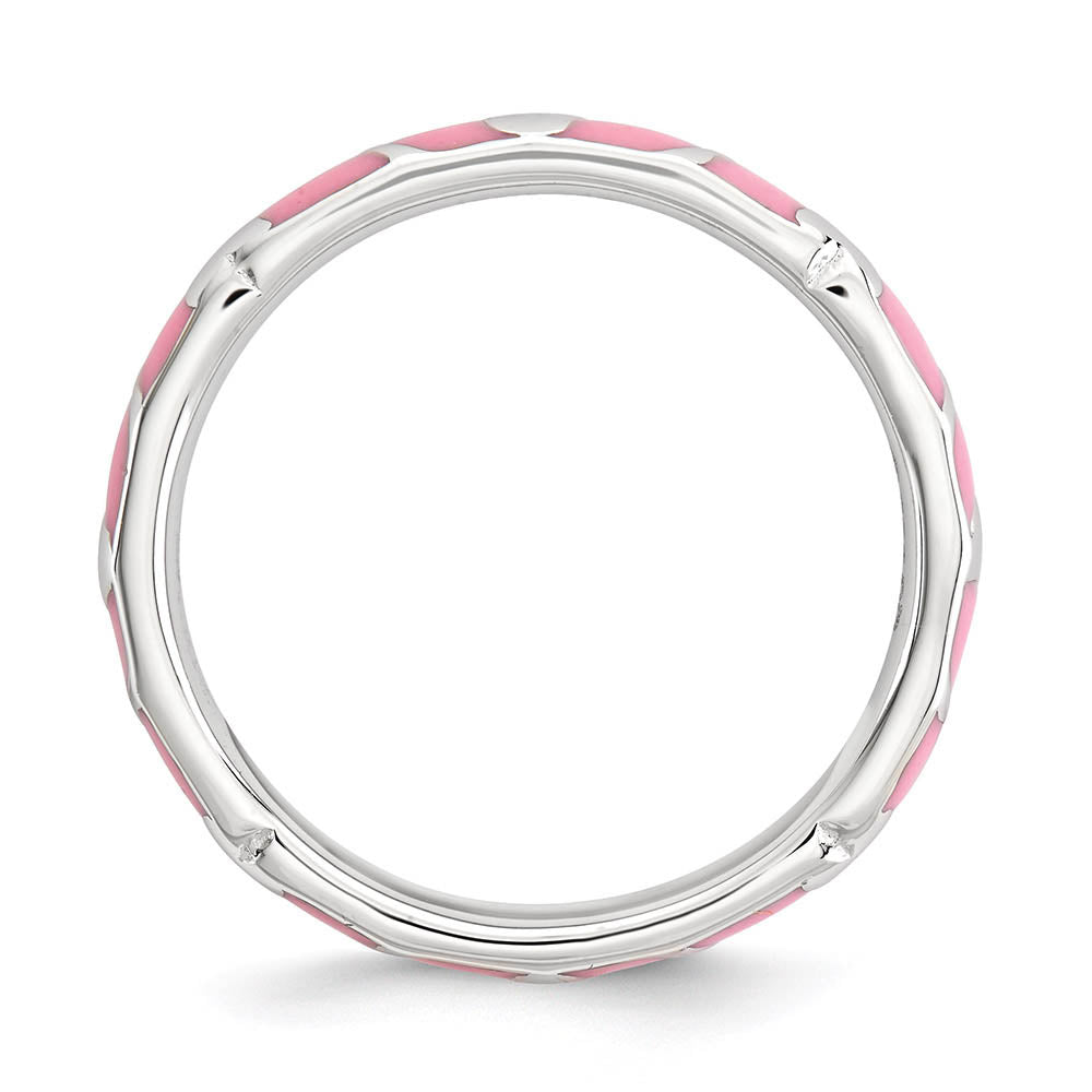Alternate view of the 2.5mm Sterling Silver Stackable Expressions Pink Enamel Heart Band by The Black Bow Jewelry Co.
