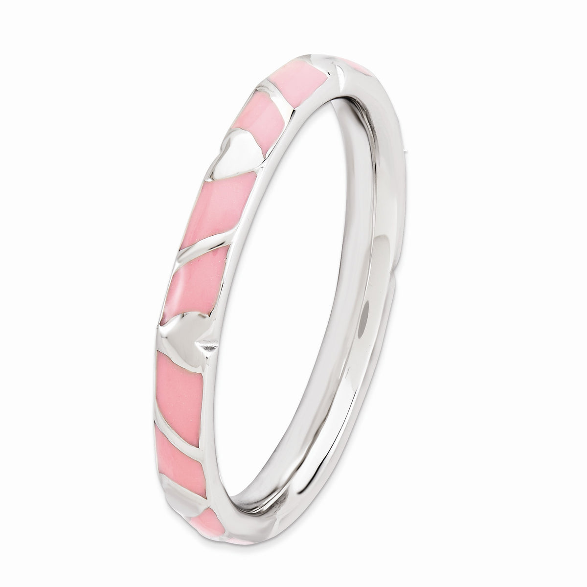 Alternate view of the 2.5mm Sterling Silver Stackable Expressions Pink Enamel Heart Band by The Black Bow Jewelry Co.