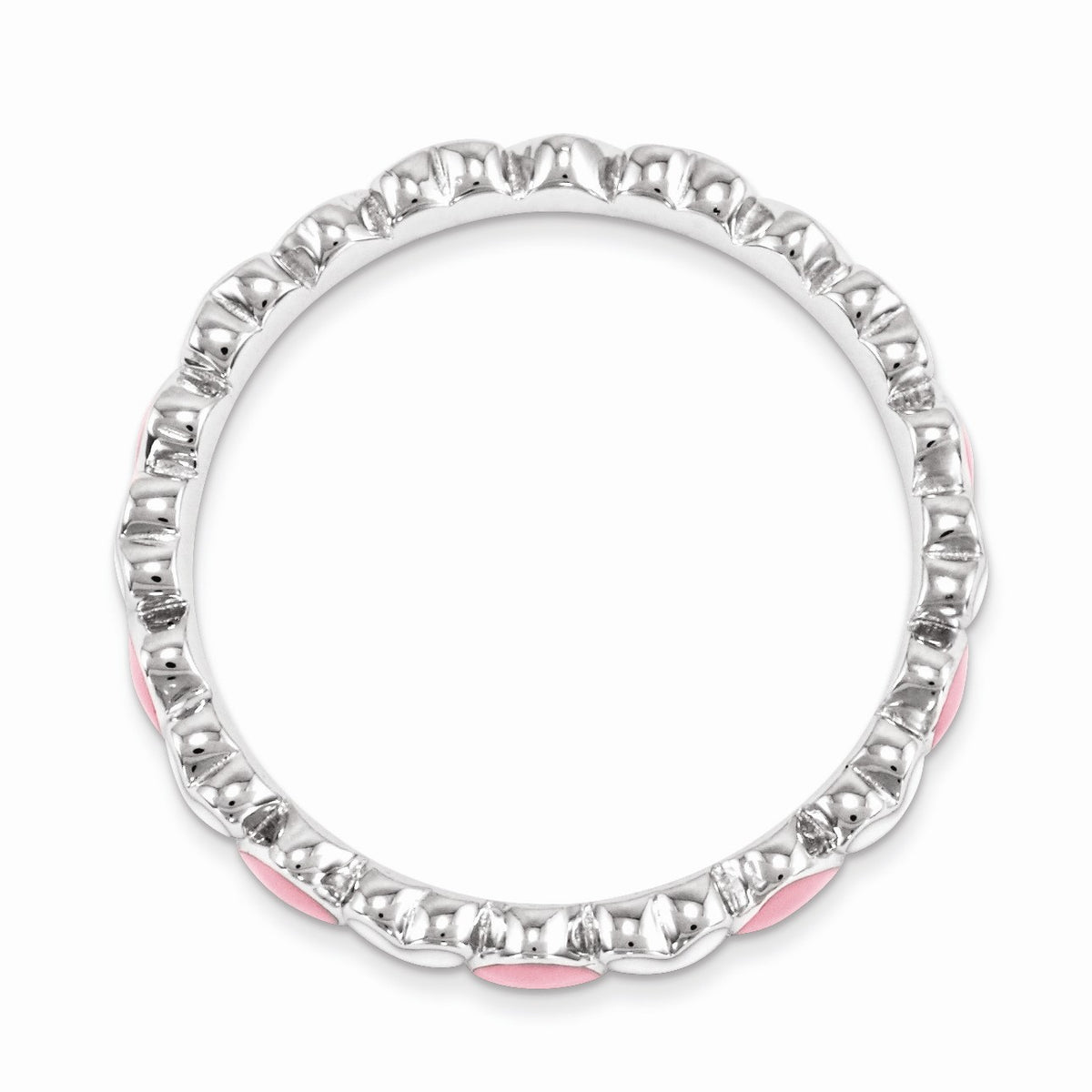 Alternate view of the 2.5mm Sterling Silver Stackable Pink & White Enamel Heart Band by The Black Bow Jewelry Co.