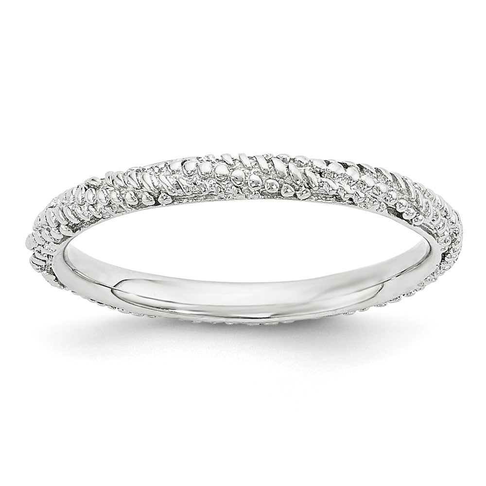 2.25mm Rhodium Plated Sterling Silver Stackable Textured Band, Item R11238 by The Black Bow Jewelry Co.