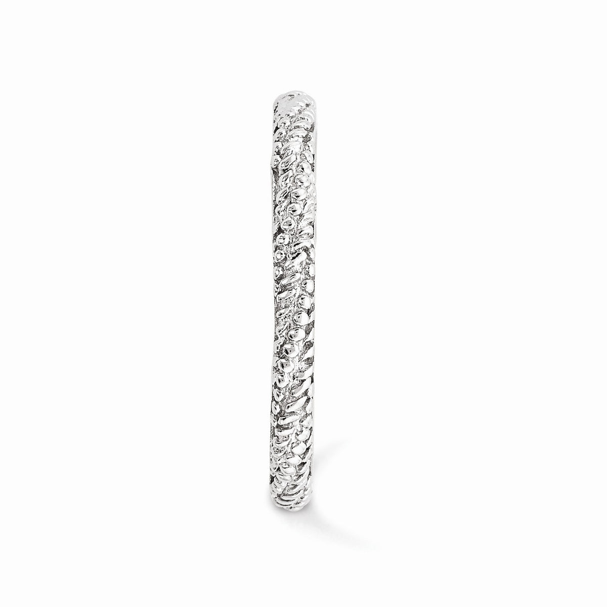 Alternate view of the 2.25mm Rhodium Plated Sterling Silver Stackable Textured Band Size 5 by The Black Bow Jewelry Co.