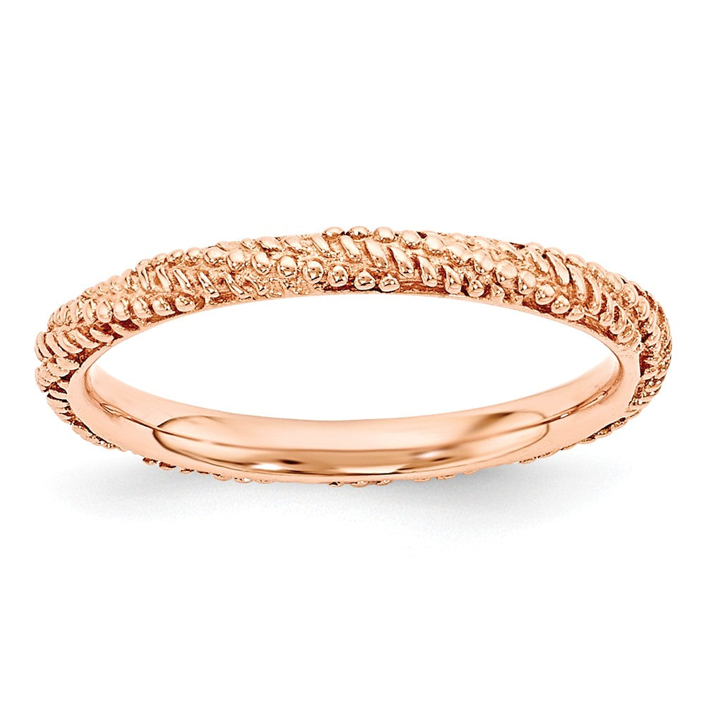 2.25mm Rose Gold Tone Plated Sterling Silver Stackable Textured Band, Item R11239 by The Black Bow Jewelry Co.