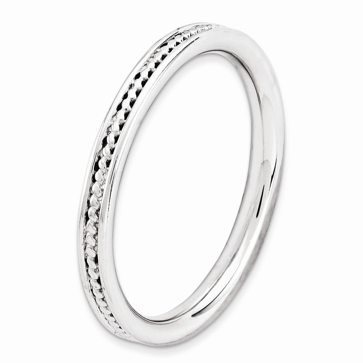 Alternate view of the 2.25mm Sterling Silver Stackable Rhodium Plated Channeled Band by The Black Bow Jewelry Co.