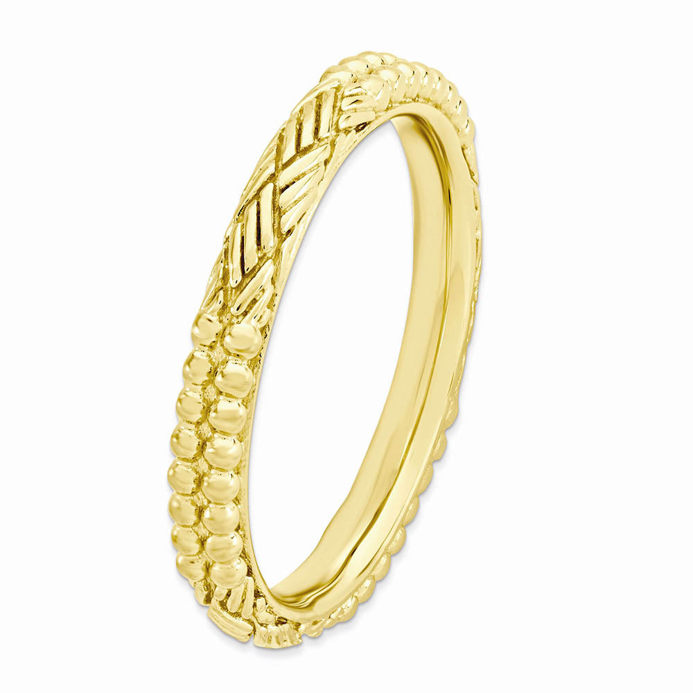 Alternate view of the 2.5mm Gold Tone Plated Sterling Silver Stackable Patterned Band by The Black Bow Jewelry Co.