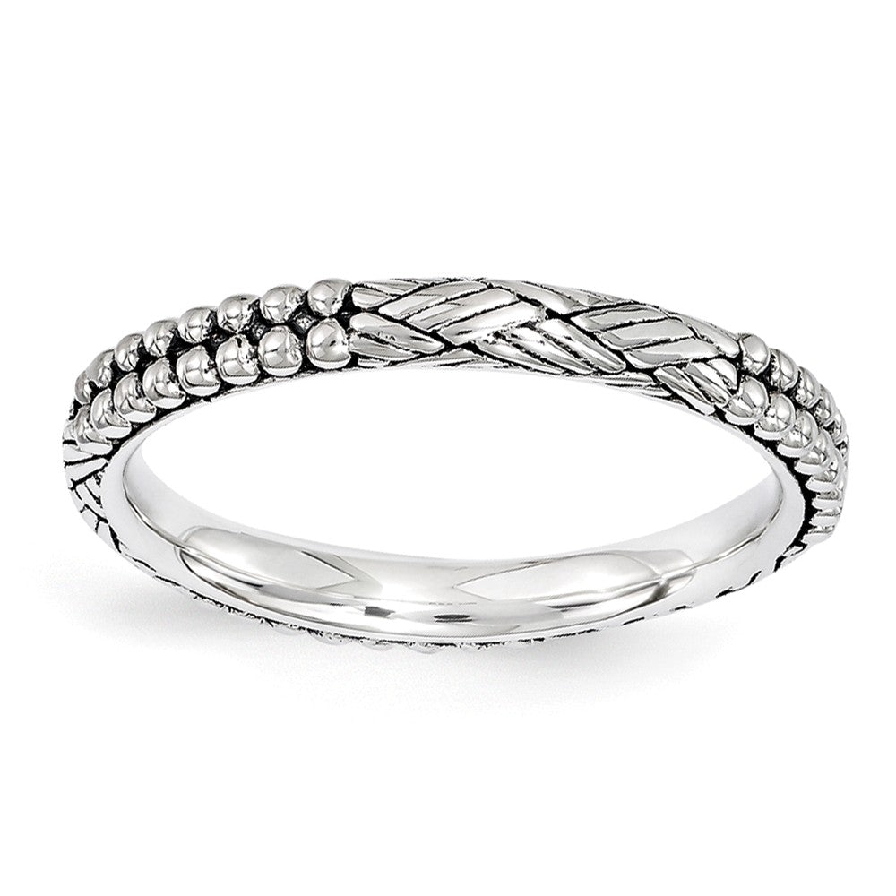 2.5mm Antiqued Sterling Silver Stackable Patterned Band, Item R11250 by The Black Bow Jewelry Co.