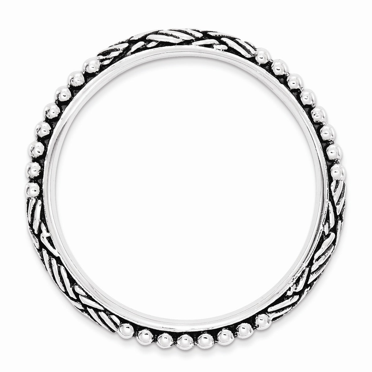 Alternate view of the 2.5mm Antiqued Sterling Silver Stackable Patterned Band by The Black Bow Jewelry Co.