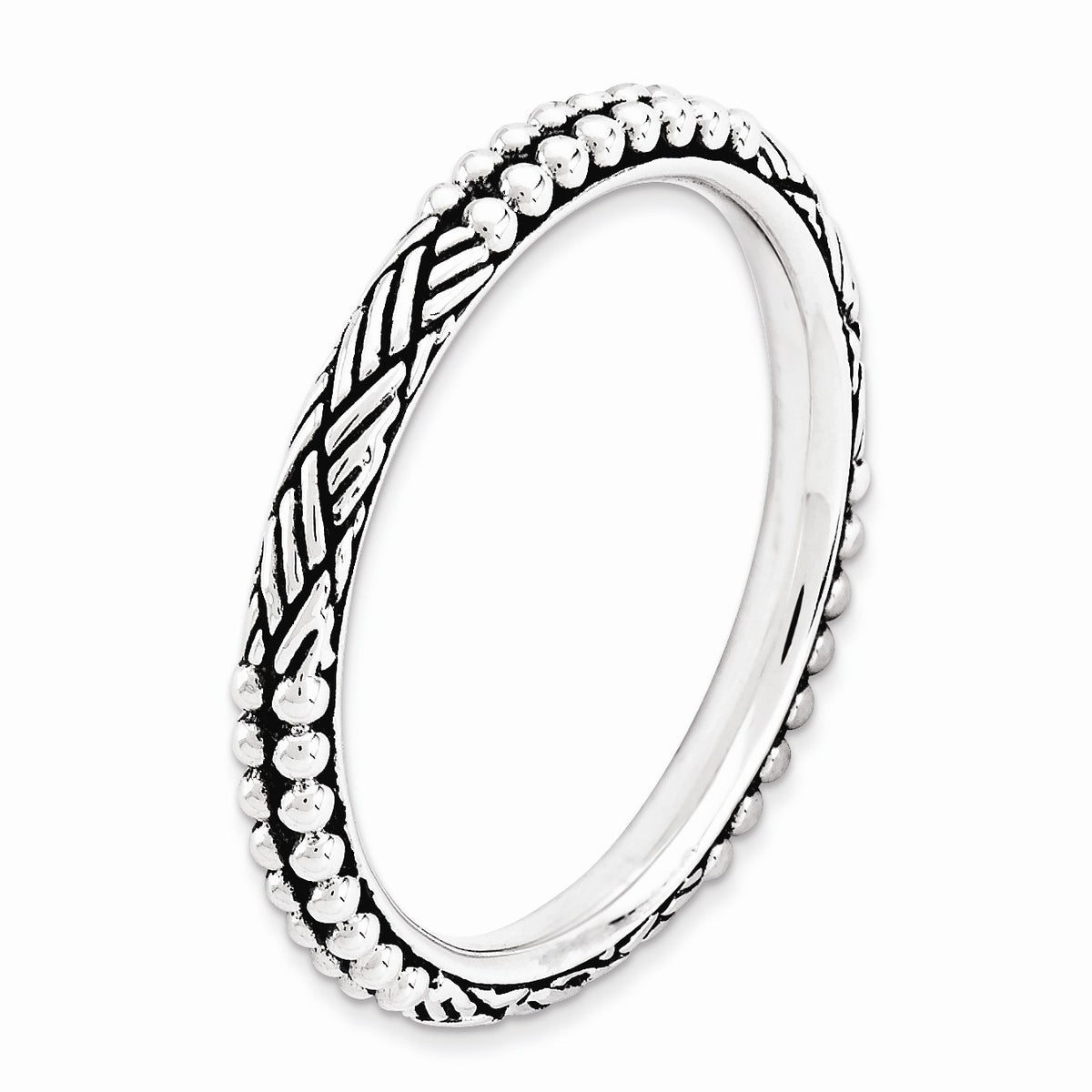 Alternate view of the 2.5mm Antiqued Sterling Silver Stackable Patterned Band by The Black Bow Jewelry Co.