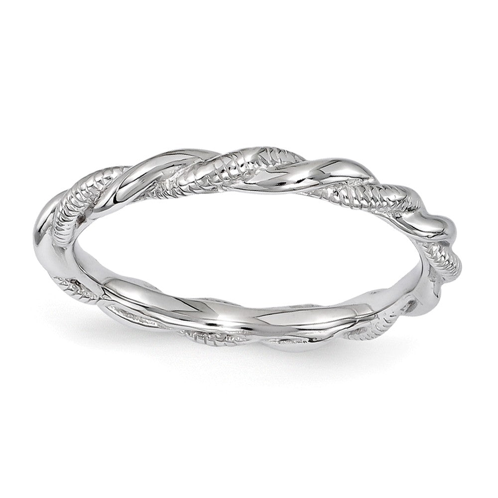 2.5mm Rhodium Plated Sterling Silver Stackable Twisted Band, Item R11251 by The Black Bow Jewelry Co.