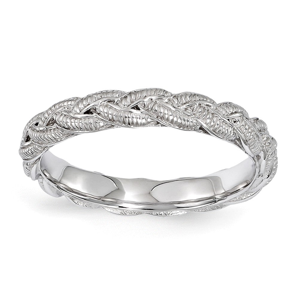 3.5mm Rhodium Plated Sterling Silver Stackable Textured Twist Band, Item R11252 by The Black Bow Jewelry Co.