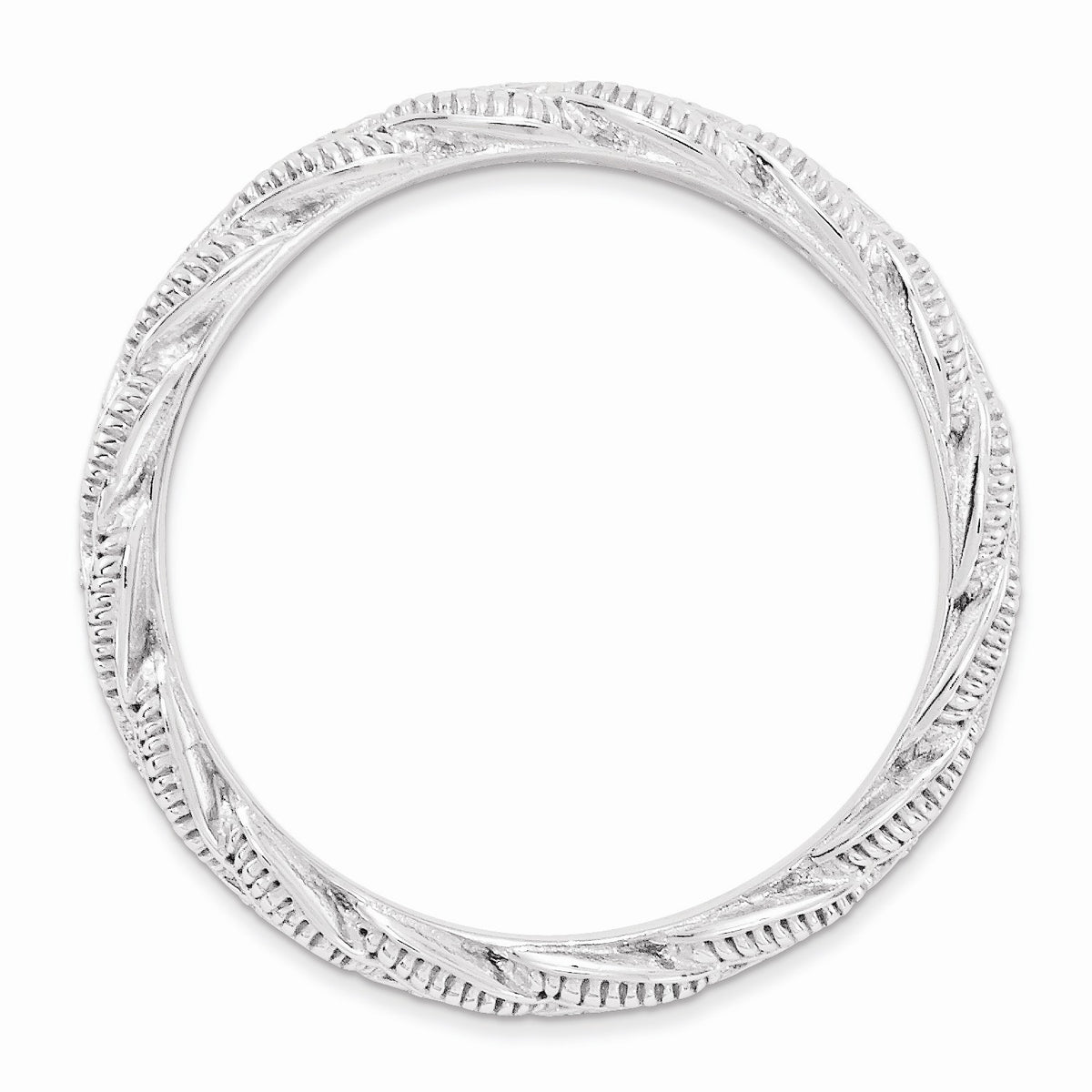 Alternate view of the 3.5mm Rhodium Plated Sterling Silver Stackable Textured Twist Band by The Black Bow Jewelry Co.