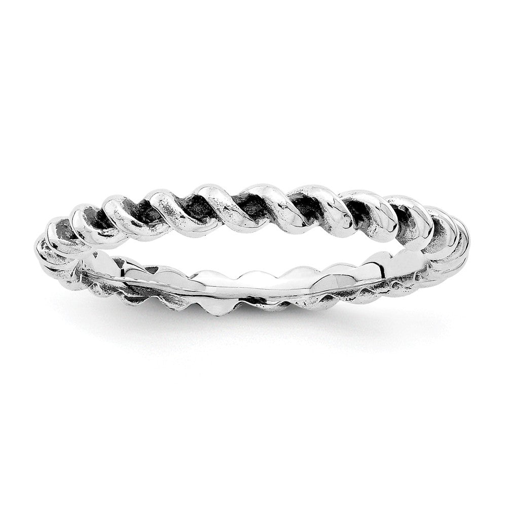 2.5mm Rhodium Sterling Silver Stackable Antiqued Twisted Band, Item R11254 by The Black Bow Jewelry Co.