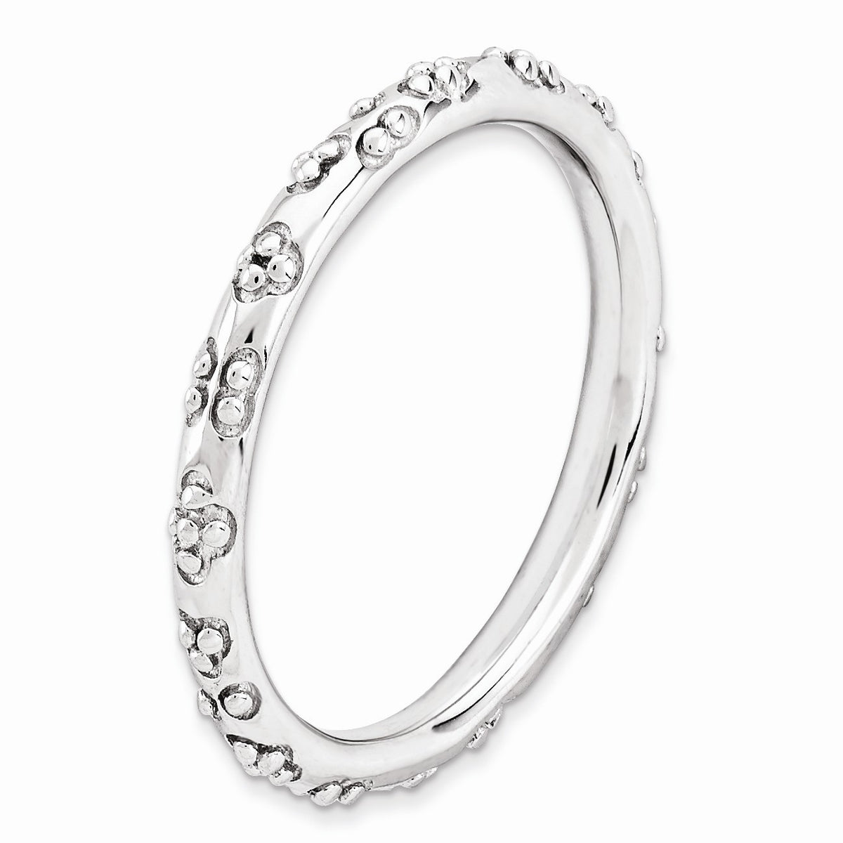 Alternate view of the 2.5mm Rhodium Plated Sterling Silver Stackable Textured Band Size 5 by The Black Bow Jewelry Co.