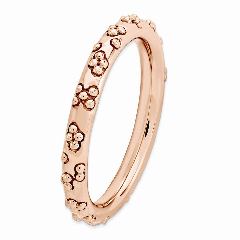 Alternate view of the 2.5mm Rose Tone Plated Sterling Silver Stackable Textured Band Size 5 by The Black Bow Jewelry Co.