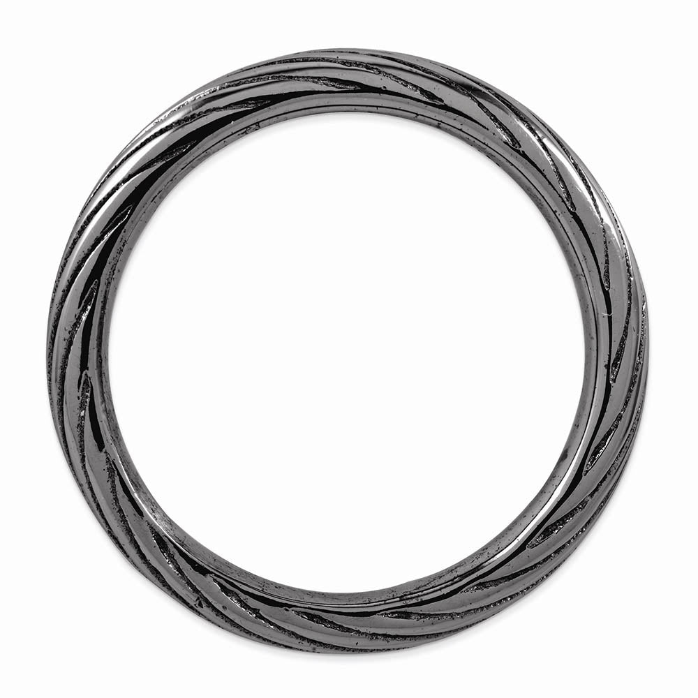 Alternate view of the 2.5mm Textured Black Plated Sterling Silver Stackable Band by The Black Bow Jewelry Co.