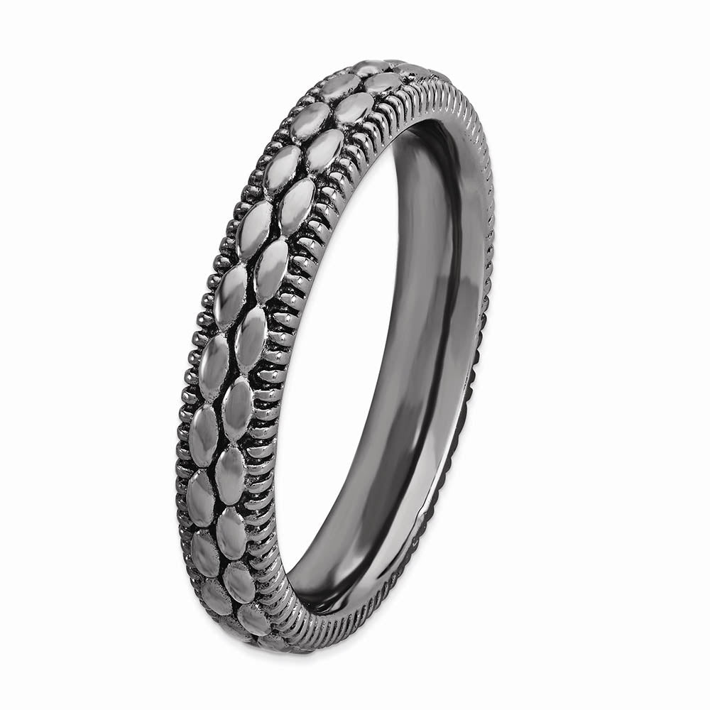 Alternate view of the 3.5mm Black Plated Sterling Silver Stackable Patterned Band Size 5 by The Black Bow Jewelry Co.