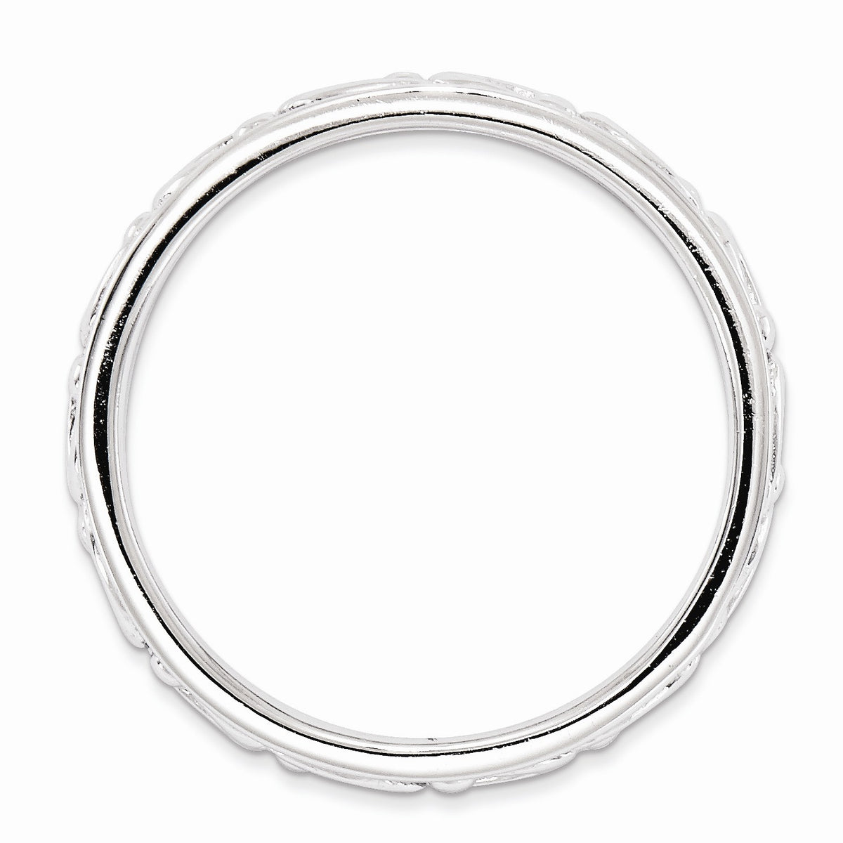 Alternate view of the 4.25mm Rhodium Plated Sterling Silver Stackable Carved Band by The Black Bow Jewelry Co.