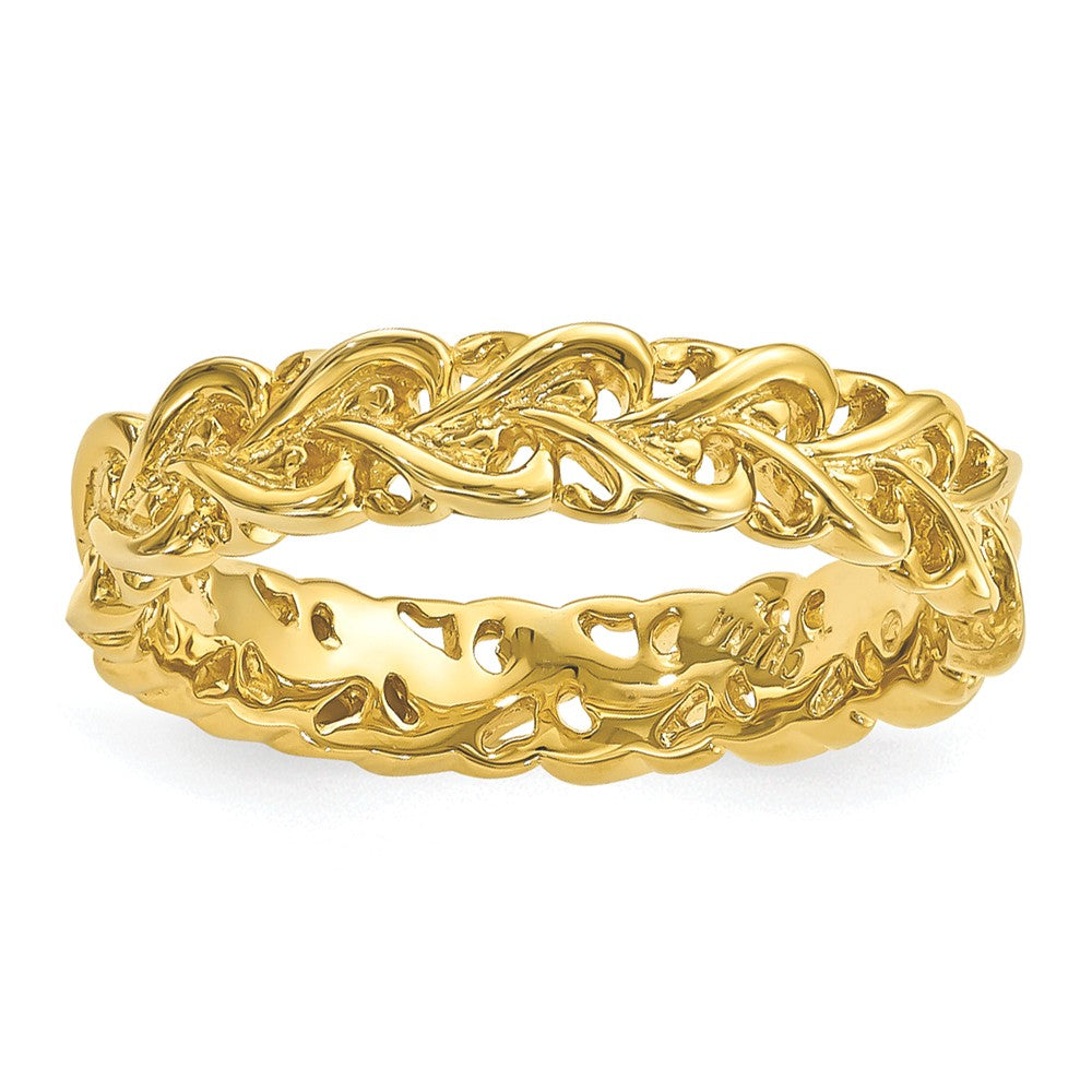 4.5mm Gold Tone Plated Sterling Silver Stackable Carved Heart Band, Item R11269 by The Black Bow Jewelry Co.