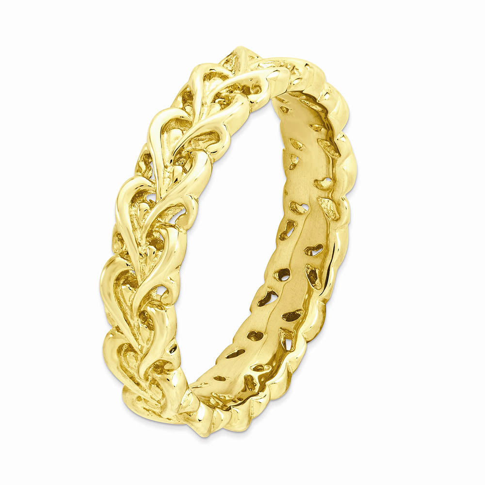 Alternate view of the 4.5mm Gold Tone Plated Sterling Silver Stackable Carved Heart Band by The Black Bow Jewelry Co.