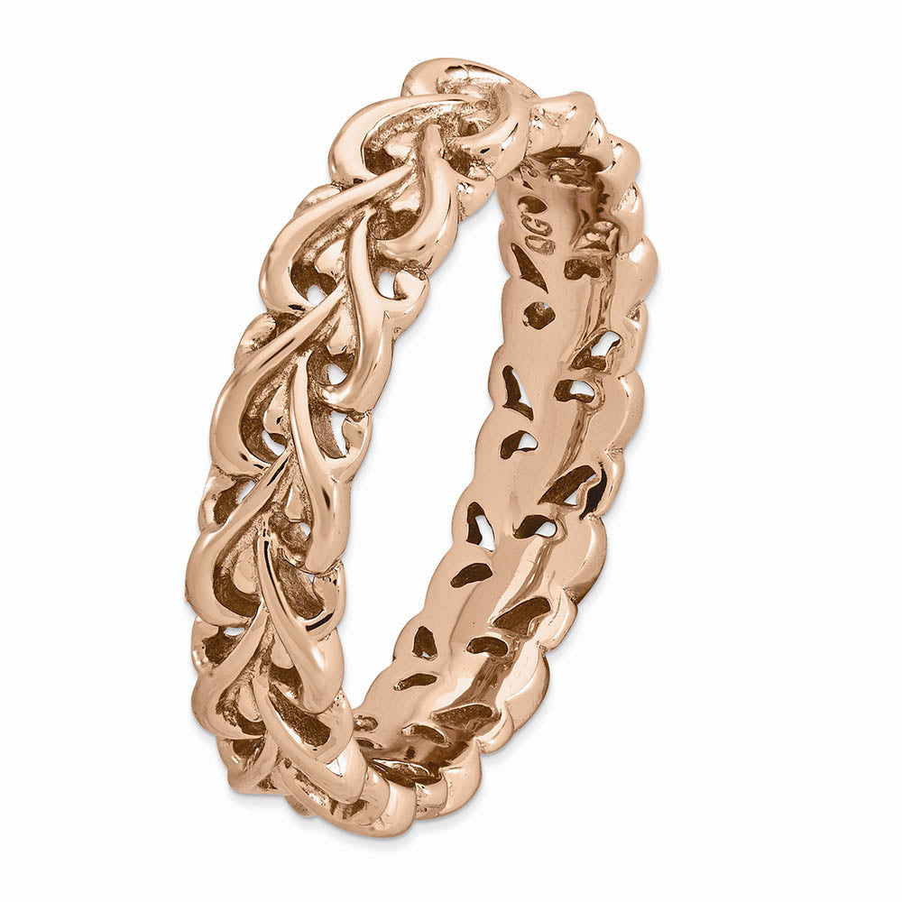 Alternate view of the 4.5mm Rose Gold Tone Plated Sterling Silver StackableCarved Heart Band by The Black Bow Jewelry Co.