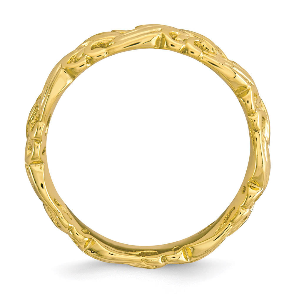 Alternate view of the 4.5mm Gold Tone Plated Sterling Silver Stackable Carved Band by The Black Bow Jewelry Co.