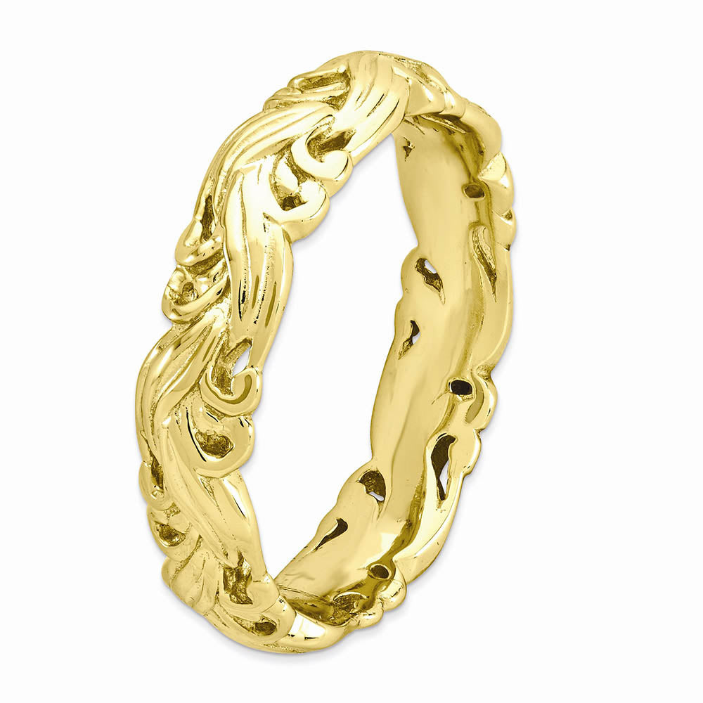 Alternate view of the 4.5mm Gold Tone Plated Sterling Silver Stackable Carved Band by The Black Bow Jewelry Co.