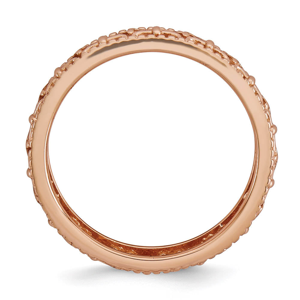Alternate view of the 4.5mm Rose Gold Tone Plated Sterling Silver Fleur de Lis Stack Band by The Black Bow Jewelry Co.