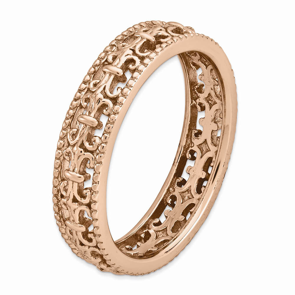 Alternate view of the 4.5mm Rose Gold Tone Plated Sterling Silver Fleur de Lis Band Size 5 by The Black Bow Jewelry Co.