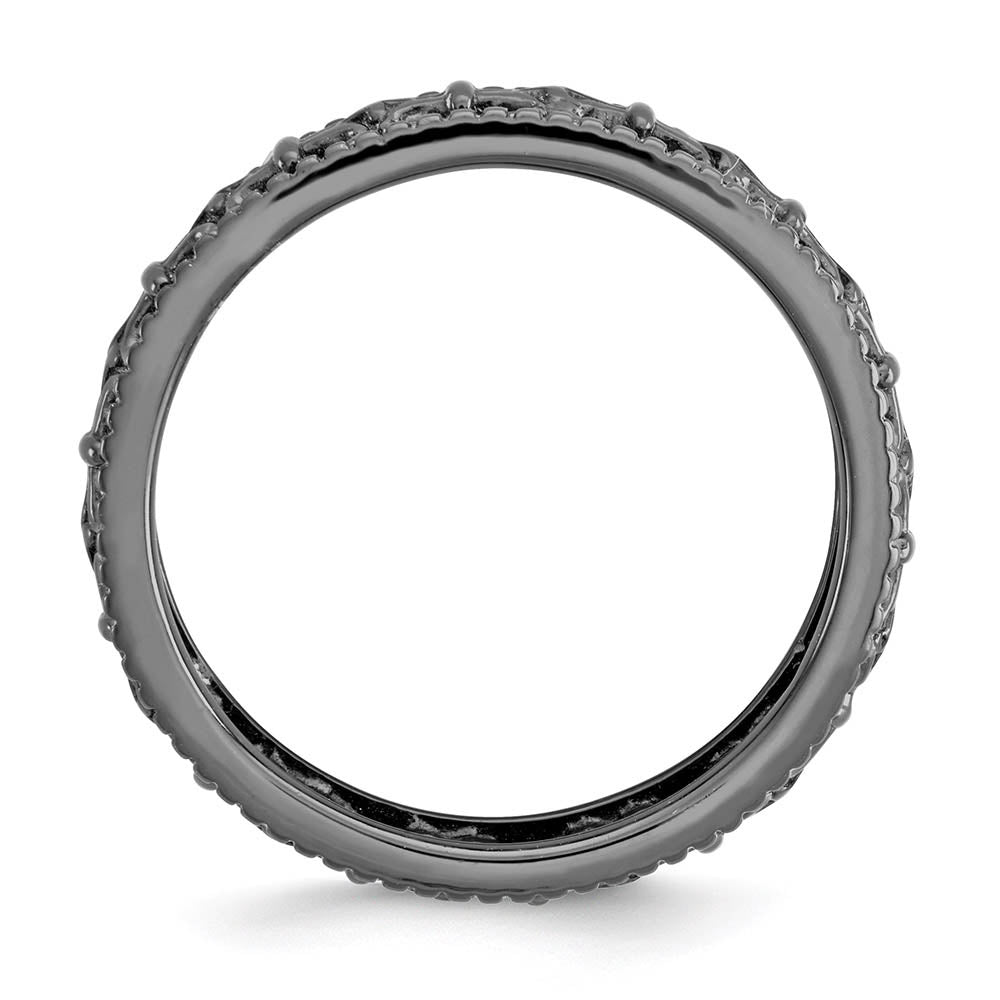 Alternate view of the 4.5mm Black Plated Sterling Silver Stackable Fleur de Lis Band by The Black Bow Jewelry Co.