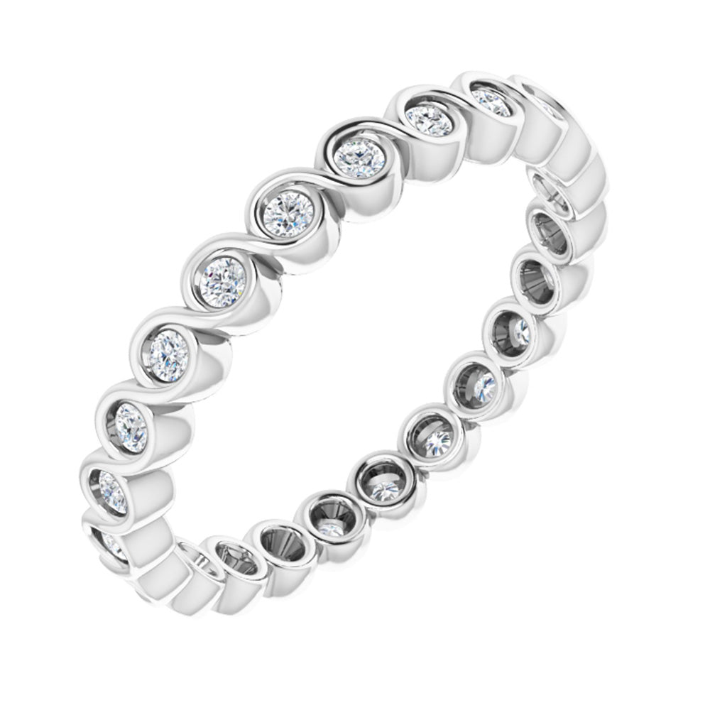 14K White Gold 1/3 CTW Diamond Bezel Set Eternity Swirl Band, Item R11288 by The Black Bow Jewelry Co.