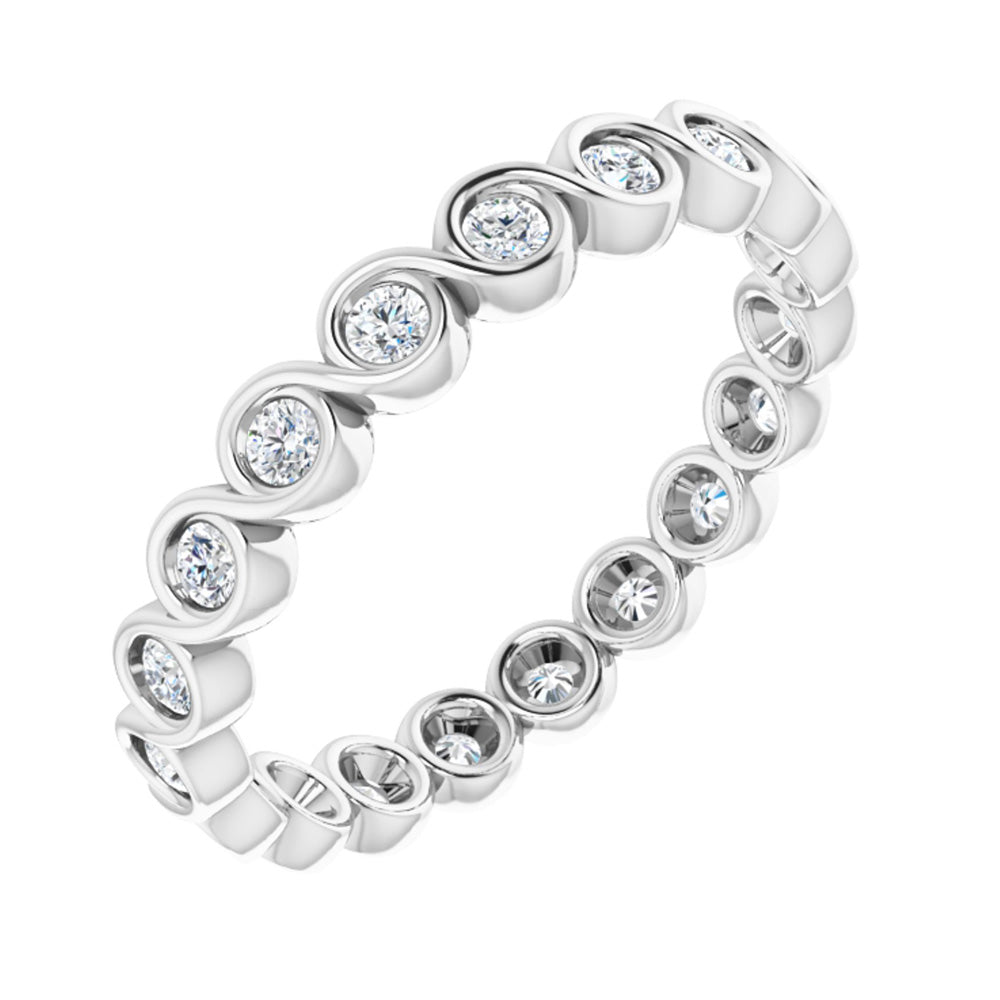 14K White Gold 1/2 CTW Diamond Bezel Set Eternity Swirl Band, Item R11289 by The Black Bow Jewelry Co.