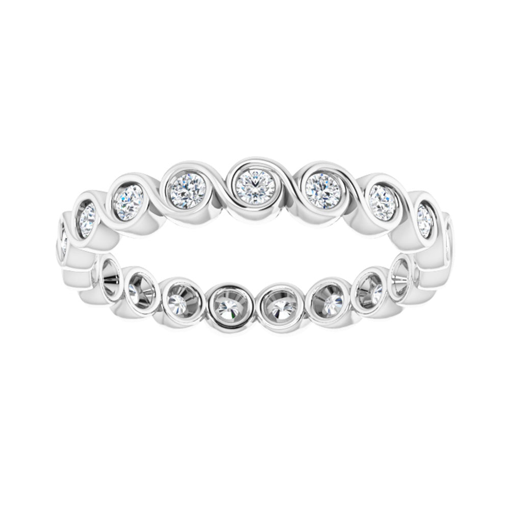 Alternate view of the 14K White Gold 1/2 CTW Diamond Bezel Set Eternity Swirl Band, Size 5 by The Black Bow Jewelry Co.