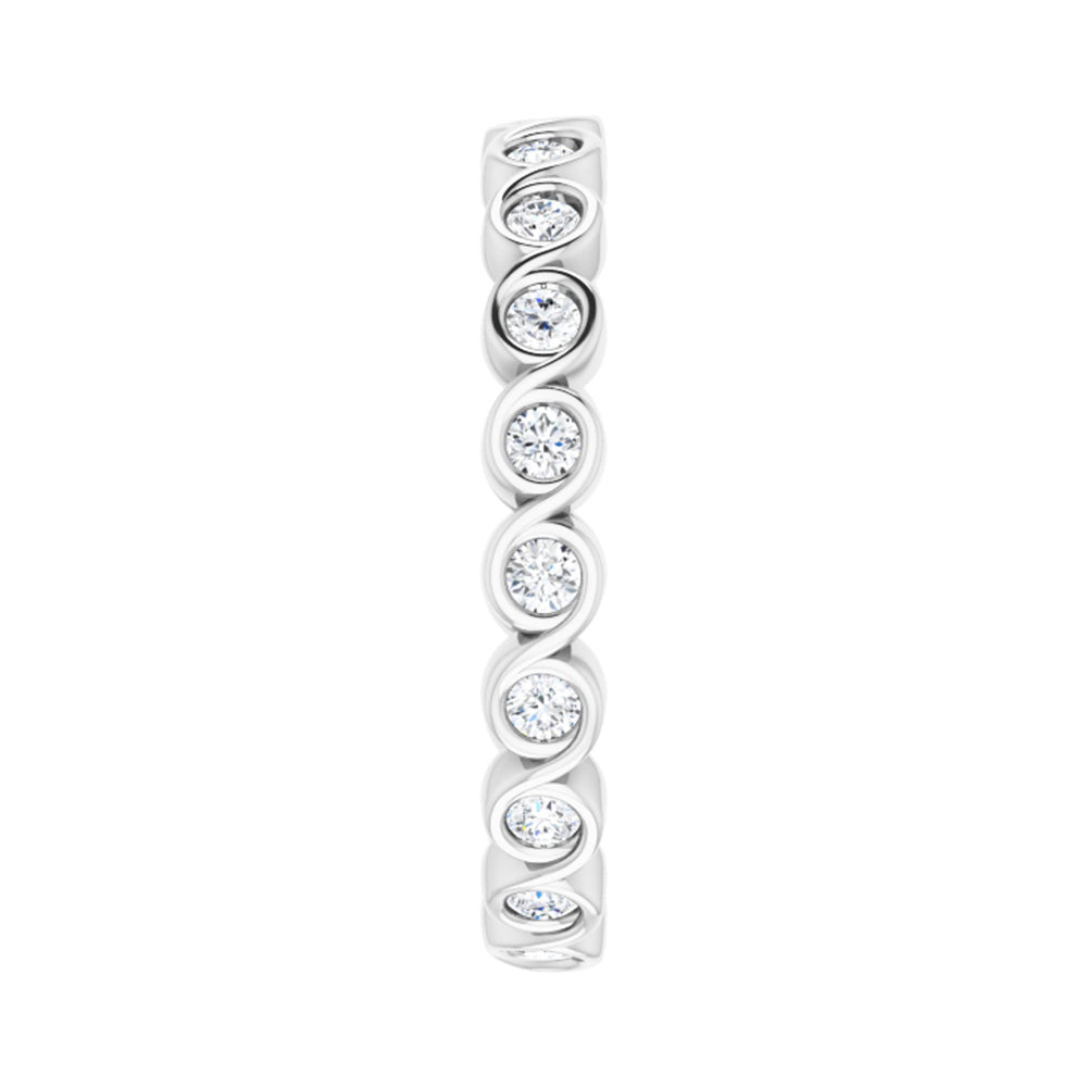 Alternate view of the 14K White Gold 1/2 CTW Diamond Bezel Set Eternity Swirl Band, Size 5 by The Black Bow Jewelry Co.