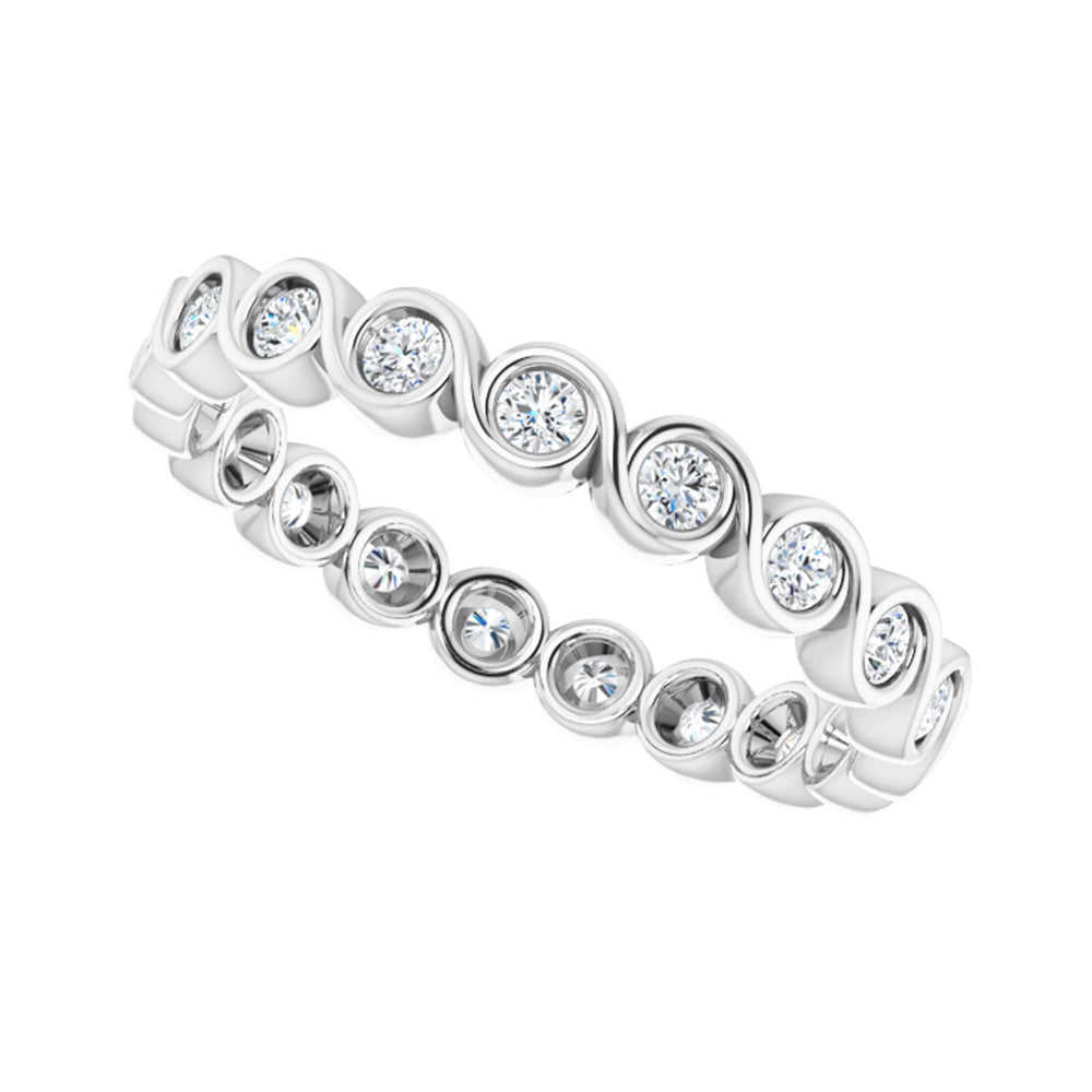 Alternate view of the 14K White Gold 1/2 CTW Diamond Bezel Set Eternity Swirl Band, Size 5 by The Black Bow Jewelry Co.