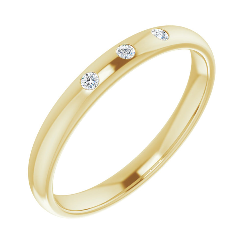 2.5mm 14k Yellow Gold & 3 Stone Diamond Half Round Comfort Fit Band, Item R11311 by The Black Bow Jewelry Co.