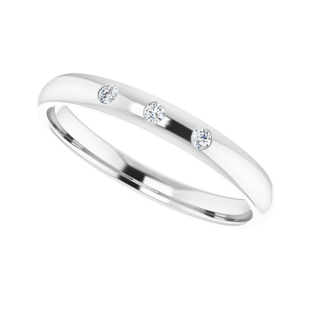 Alternate view of the 2.5mm 14k White Gold .06 Ctw Diamond 3 Stone Comfort Fit Band, Size 5 by The Black Bow Jewelry Co.