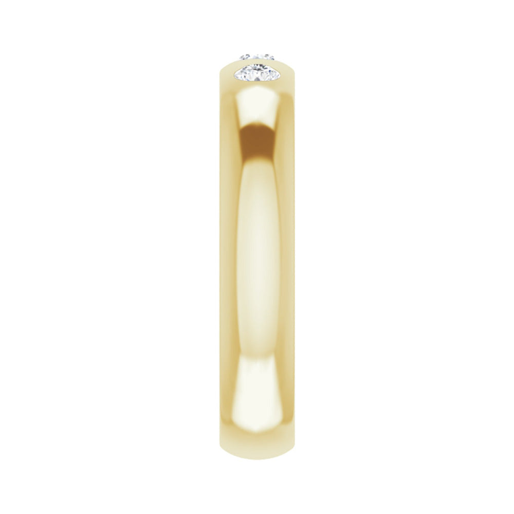 Alternate view of the 4mm 14k Yellow Gold 1/5Ctw Diamond 3 Stone Half Round Comfort Fit Band by The Black Bow Jewelry Co.